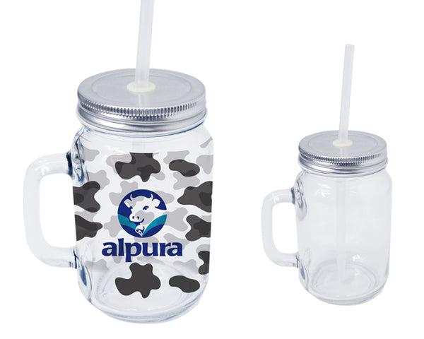 Vaso de vidrio para sublimar con popote 16 Oz Fresh Jar Custom Promocional