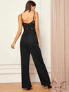 Jumpsuit de pierna recta con tirantes y cuerpo de encaje transparente