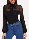 Top con canesú de malla transparente con cuello anudado