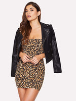 Vestido ajustado de tirantes con estampado de leopardo