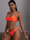 Bikini de corte alto liso anaranjado